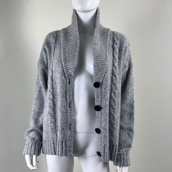 Modcloth Size M Gray Speckled Cozy Moment Shawl Alpaca Cardigan Sweater Casual - Picture 5 of 13